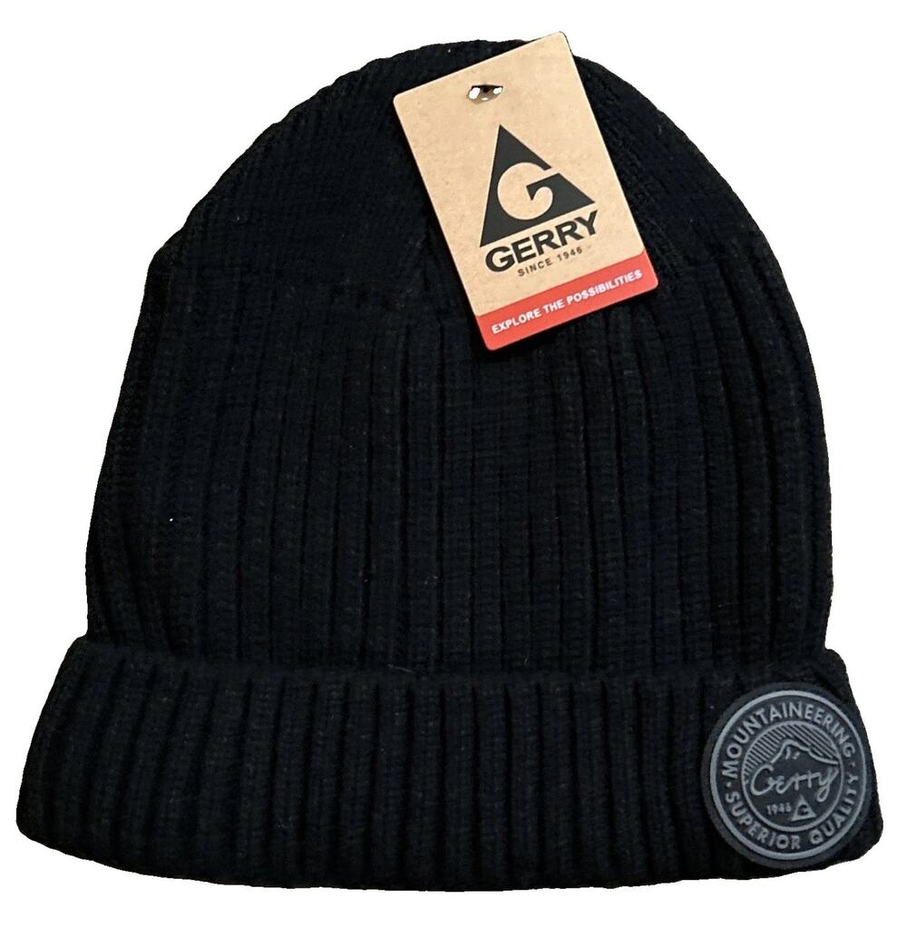 Gerry Rib Knit Black Beanie With Cuff & Fleece Liner One Size New With Tags!
